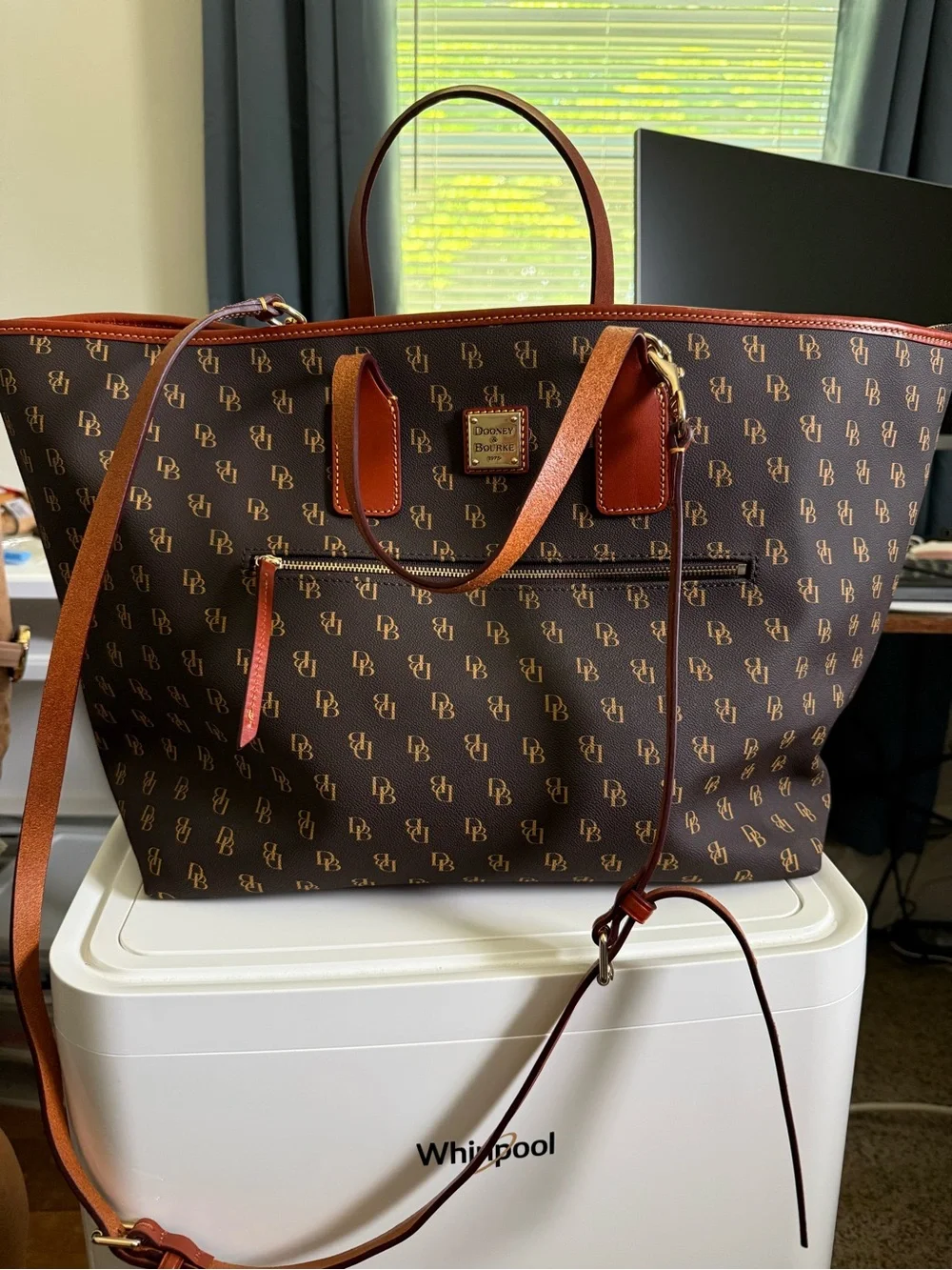 Dooney & Bourke Brown Signature Tote with Chestnut Trim